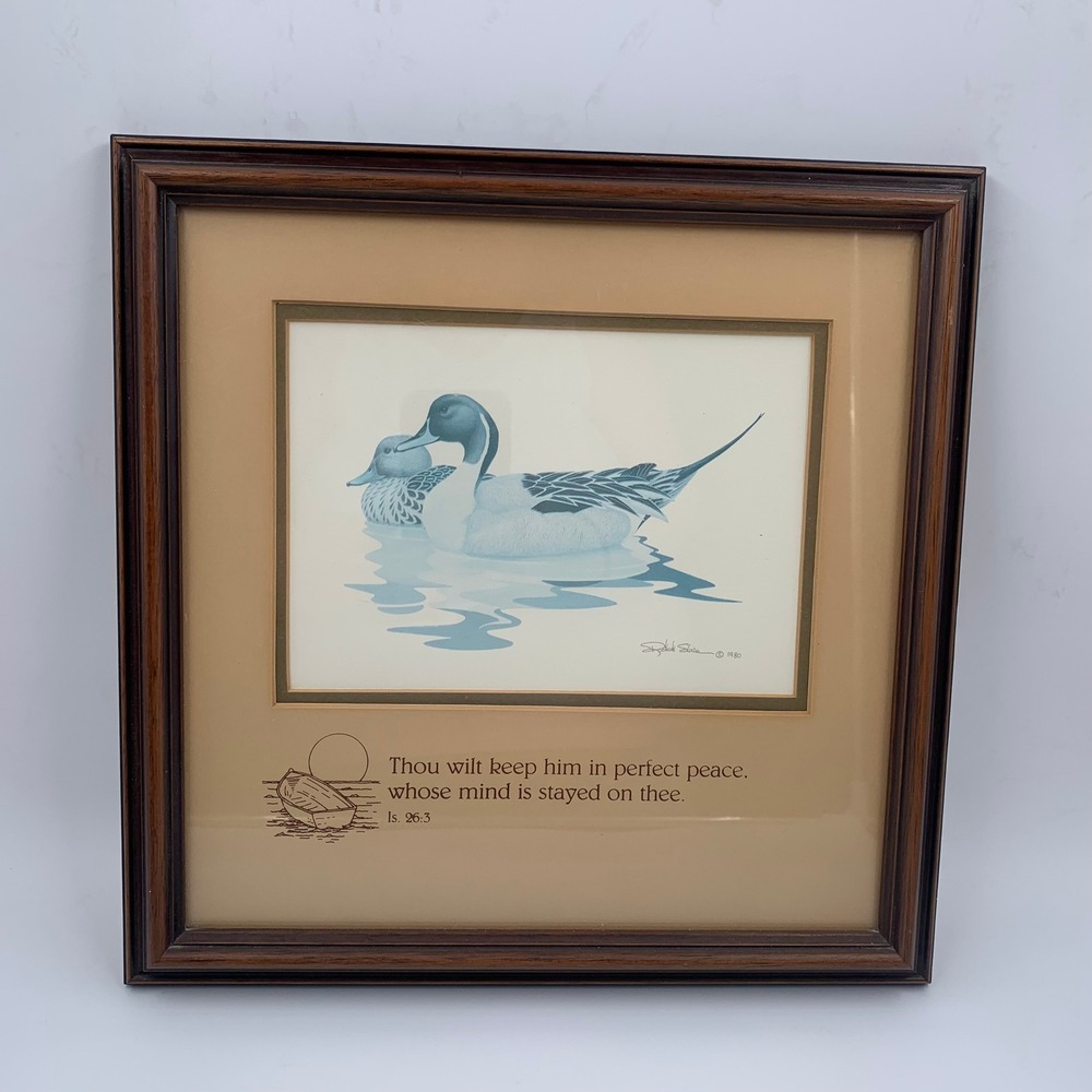 Vintage 1980 Richard Sloan Pintail Ducks Framed Print Isaiah 26:3 Scripture Art - Picture 1 of 6